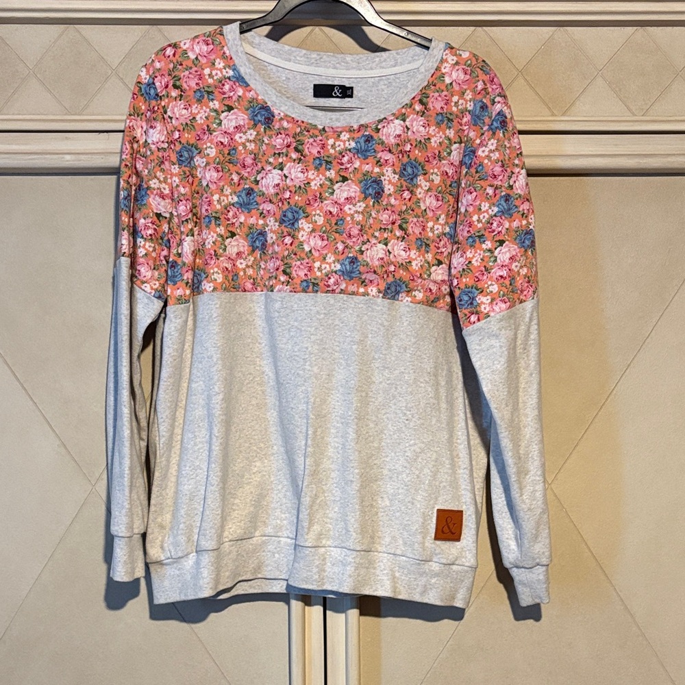 Floral and Gray Long Sleeve Sweatshirt